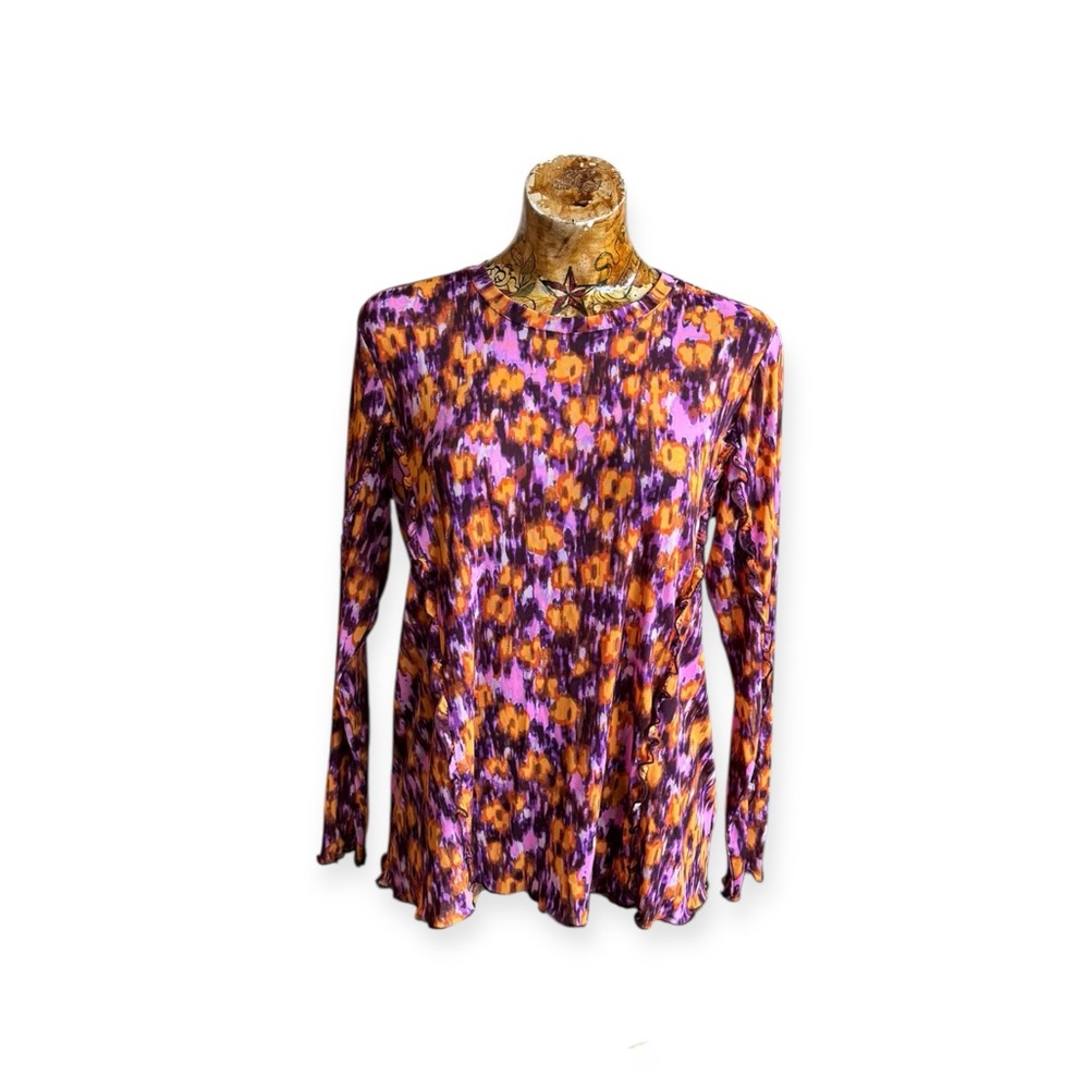 LOGO Lori Goldstein layers top blouse thin sheer sleeves purple pink  M